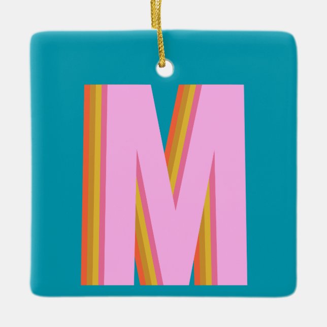 Bold Retro Typography Monogram Letter in Blue  Ceramic Ornament (Front)