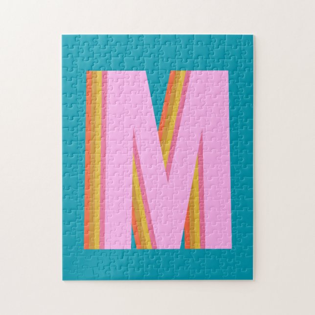 Bold Retro Typography Monogram Letter in Blue Jigsaw Puzzle (Vertical)