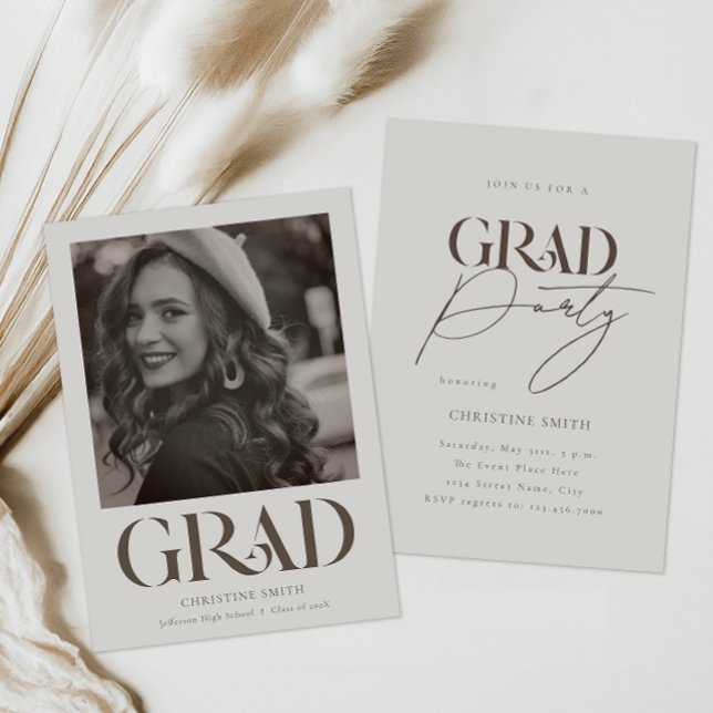 Bold Retro Typography Photo Graduation Party Invitation (Creator Uploaded)