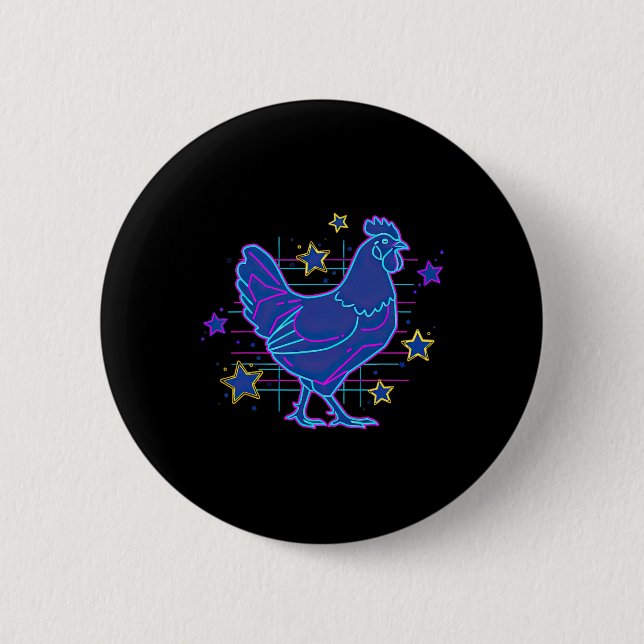 Bold Retro Vaporwave Blue Pink Funny Meme Chicken  2 Inch Round Button (Front)