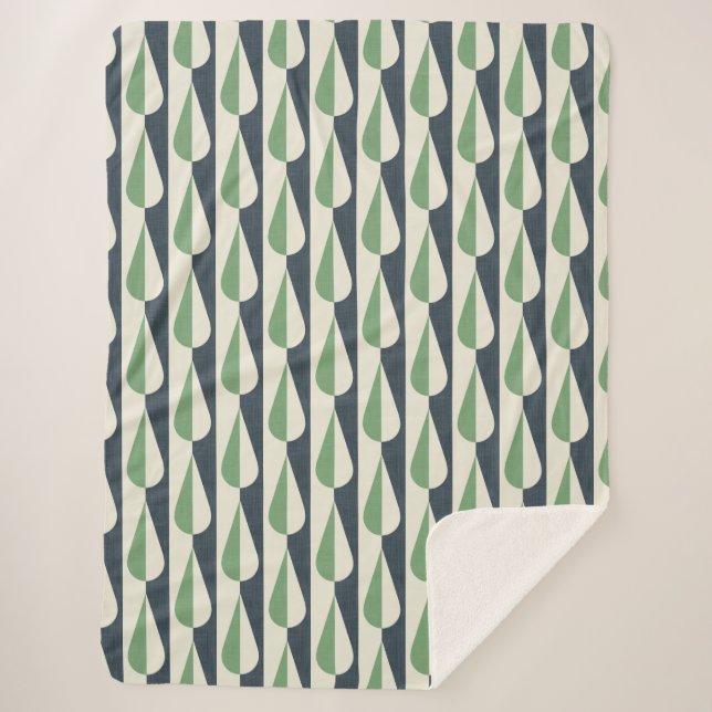 Bold retro water drop green and grey sherpa blanket (Front)
