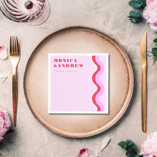 Bold Retro Wave Aesthetic Pink and Red Wedding Napkin