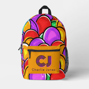 Bold Retro Wavy Pop Art Custom Monogram Backpack
