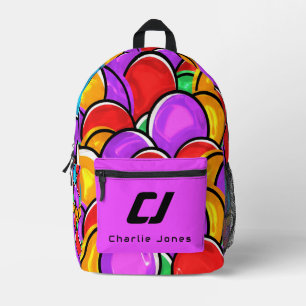 Bold Retro Wavy Pop Art Custom Monogram Backpack