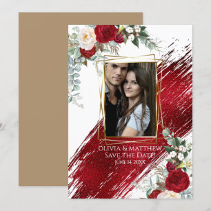 Bold Rich Crimson Paint Stroke and Floral Invitation