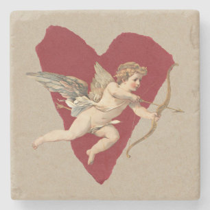 Bold Romance Classics Red Heart Angel Bow & Arrow Stone Coaster
