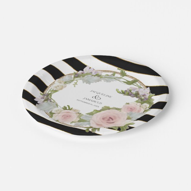 Bold Romantic Rose Floral Wreath Hand Painted Art Paper Plate (Angled)