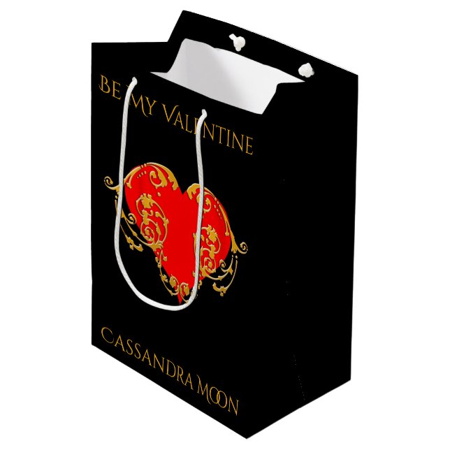 Bold Romantic Valentine Red Goth Heart  Medium Gift Bag (Front Angled)