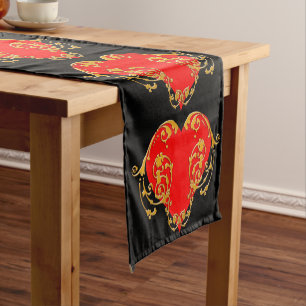Bold Romantic Valentine Red Goth Heart  Short Table Runner