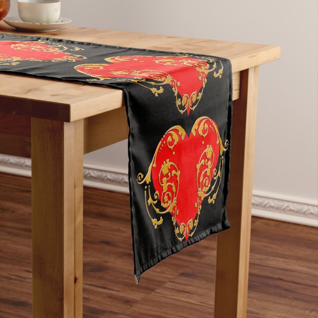 Bold Romantic Valentine Red Goth Heart  Short Table Runner (In Situ)