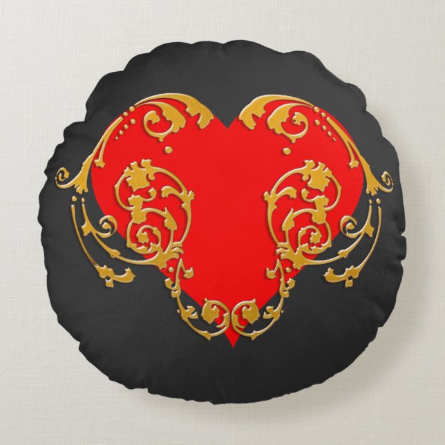 Bold Romantic Valentine Red Goth Heart  Throw Pill Round Pillow (Front)