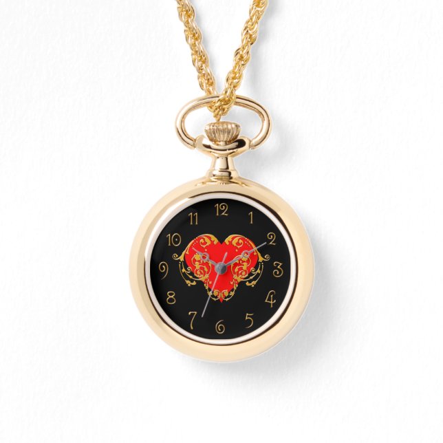 Bold Romantic Valentine Red Goth Heart Watch (Front)