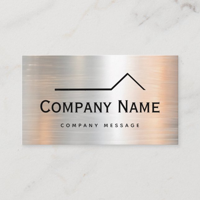 Bold Roof Repairs & Maintenace Service Metal Logo Business Card (Front)