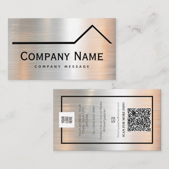 Bold Roof Repairs & Maintenace Service Metal Logo  Business Card (Front/Back)