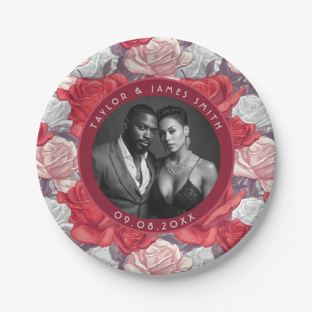 Bold Rose Bridal Shower Wedding Plates For Wedding (Front)