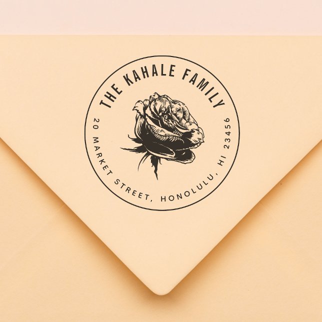 Bold Rose | Custom Family Name & Return Address Rubber Stamp (Stamp Mock-up)