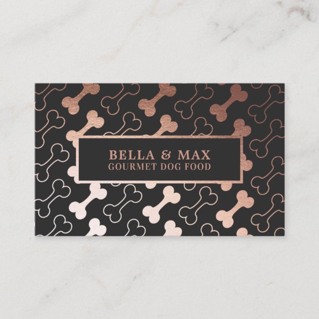 Bold Rose Gold Dog Bone Pattern Business Card (Front)