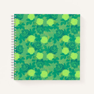 Bold roses green gold notebook