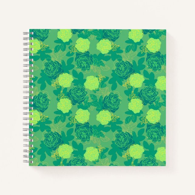 Bold roses green gold notebook (Front)