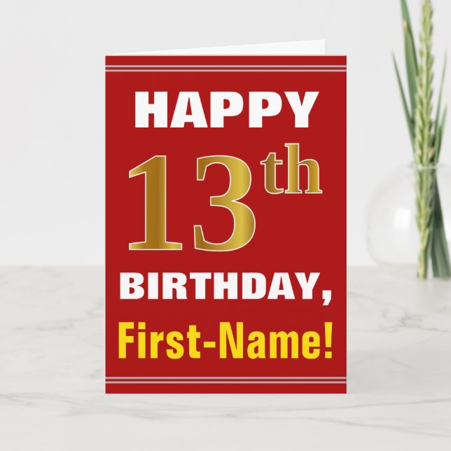 Bold, Rouge, Faux Gold 13e anniversaire avec carte (Devant)