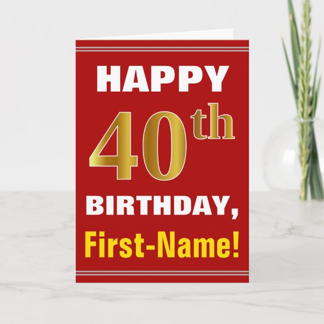 Bold, Rouge, Faux Gold 40e anniversaire avec carte (Devant)