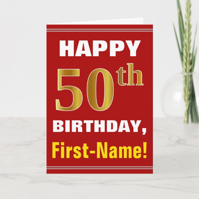 Bold, Rouge, Faux Gold 50e anniversaire avec carte (Devant)