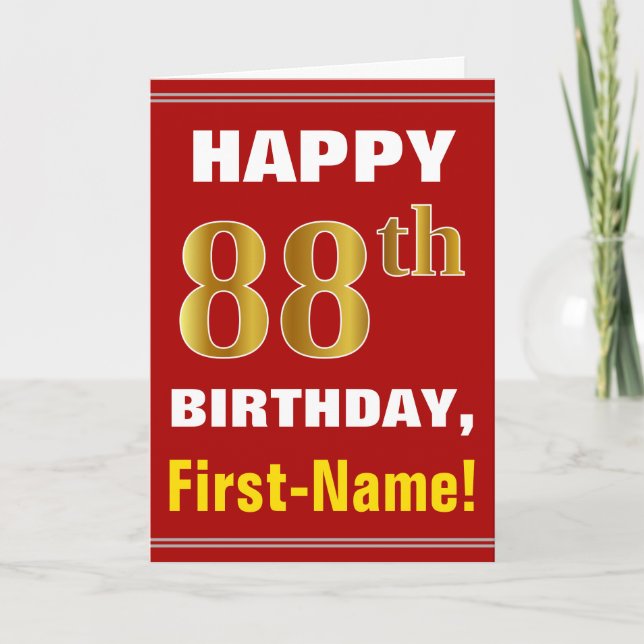 Bold, Rouge, Faux Gold 88e anniversaire avec carte (Devant)
