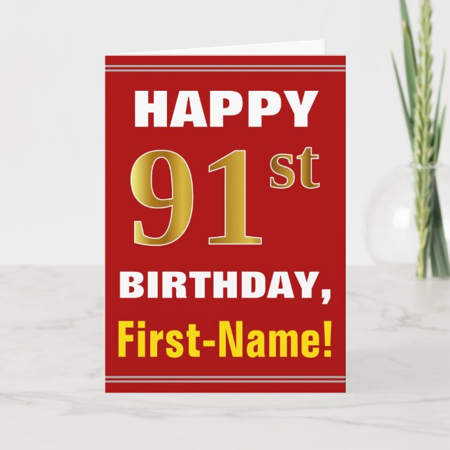 Bold, Rouge, Faux Gold 91e anniversaire avec carte (Devant)