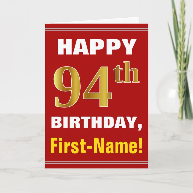 Bold, Rouge, Faux Gold 94e anniversaire avec carte (Devant)
