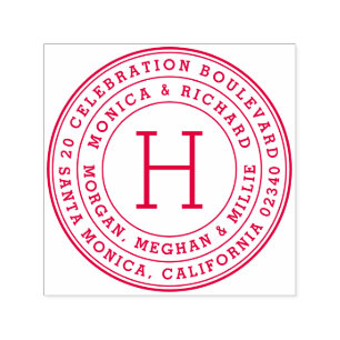 Bold Round Family Names & Monogram Return Address Self-inking Stamp