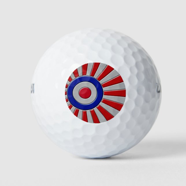 Bold Roundel Sunburst Design in Carbon Fibre Style Golf Balls (Front)
