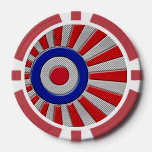 Bold Roundel Sunburst Design in Carbon Fibre Style Poker Chips
