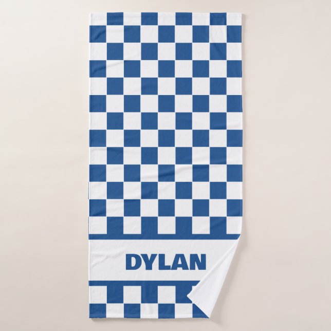 Bold Royal Blue Chequerboard Bath Towel (Bath Towel)