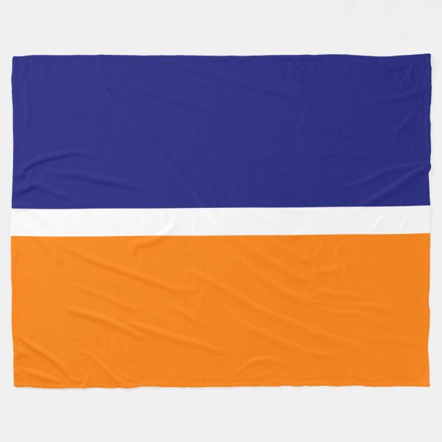 Bold Royal Navy Blue Bright Orange Colour Block Fleece Blanket (Front (Horizontal))