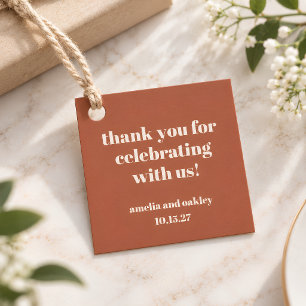 Bold Rust Fall Retro Custom Wedding Thank You Favour Tags