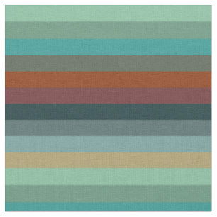Bold Rust & Teal Horizontal Stripes Fabric