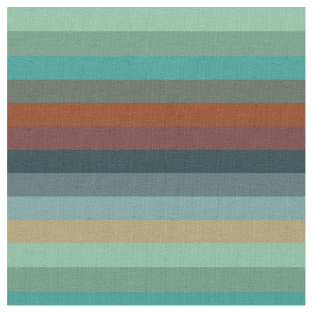 Bold Rust & Teal Horizontal Stripes  Fabric (Close Up)