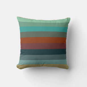 Bold Rust & Teal Horizontal Stripes Throw Pillow