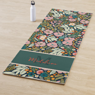 Bold Rustic Garden Flowers Pattern Name Monogram Yoga Mat