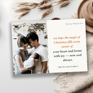 Bold Rustic Minimal 1 Photo Rust Navy Christmas Holiday Card