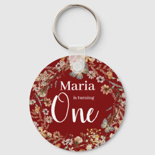 Bold Rustic Wildflower Floral Baby Birthday Keychain