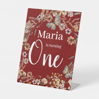 Bold Rustic Wildflower Floral Baby Birthday Pedestal Sign