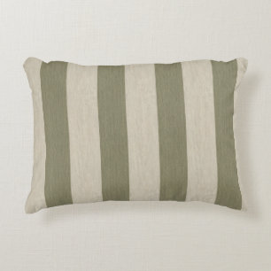 Bold Sage Green and Cream Vertical Striped Pattern Accent Pillow