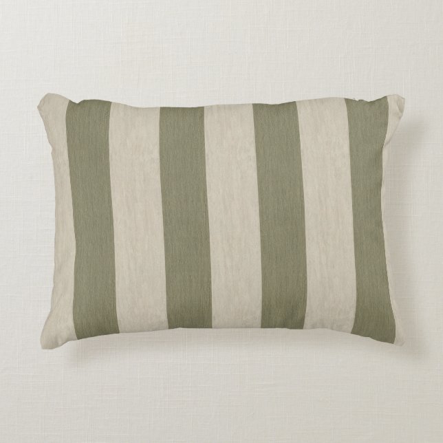 Bold Sage Green and Cream Vertical Striped Pattern Accent Pillow (Front)