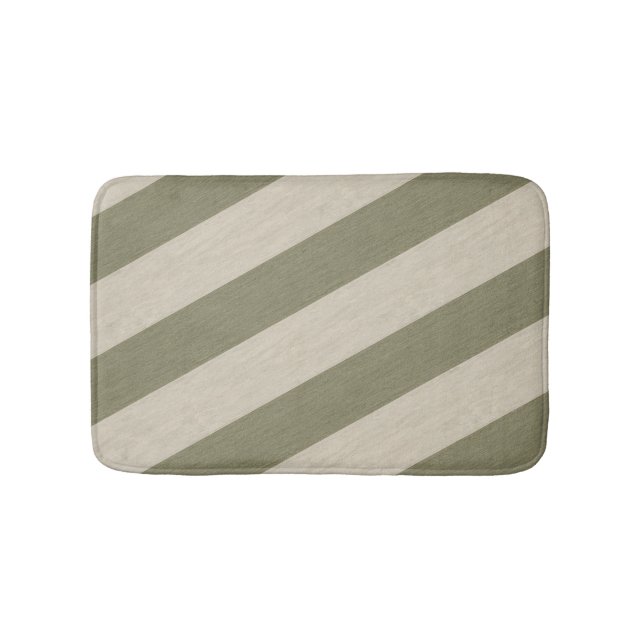 Bold Sage Green and Cream Vertical Striped Pattern Bath Mat (Front)