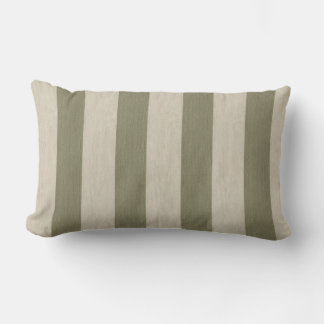 Bold Sage Green and Cream Vertical Striped Pattern Lumbar Pillow