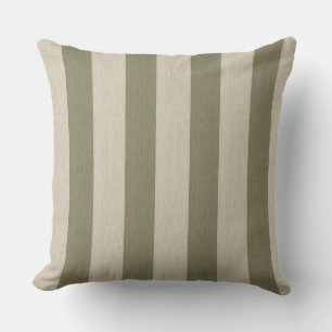 Bold Sage Green and Cream Vertical Striped Pattern Throw Pillow