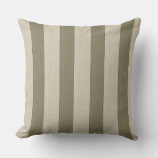 Bold Sage Green and Cream Vertical Striped Pattern Throw Pillow