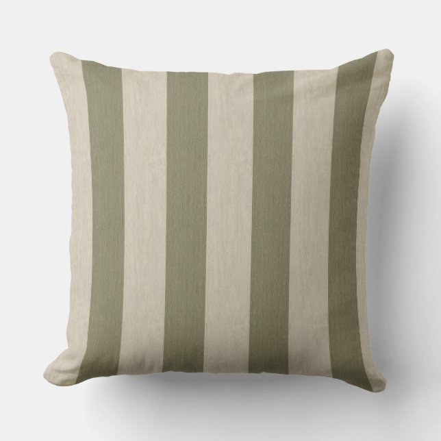 Bold Sage Green and Cream Vertical Striped Pattern Throw Pillow (Front)