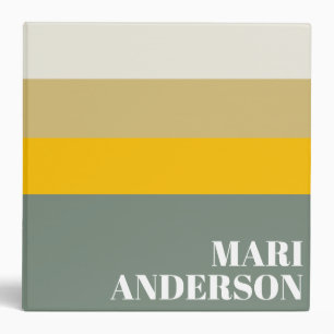 Bold Sage Green Yellow Stripes Modern Personalized Binder